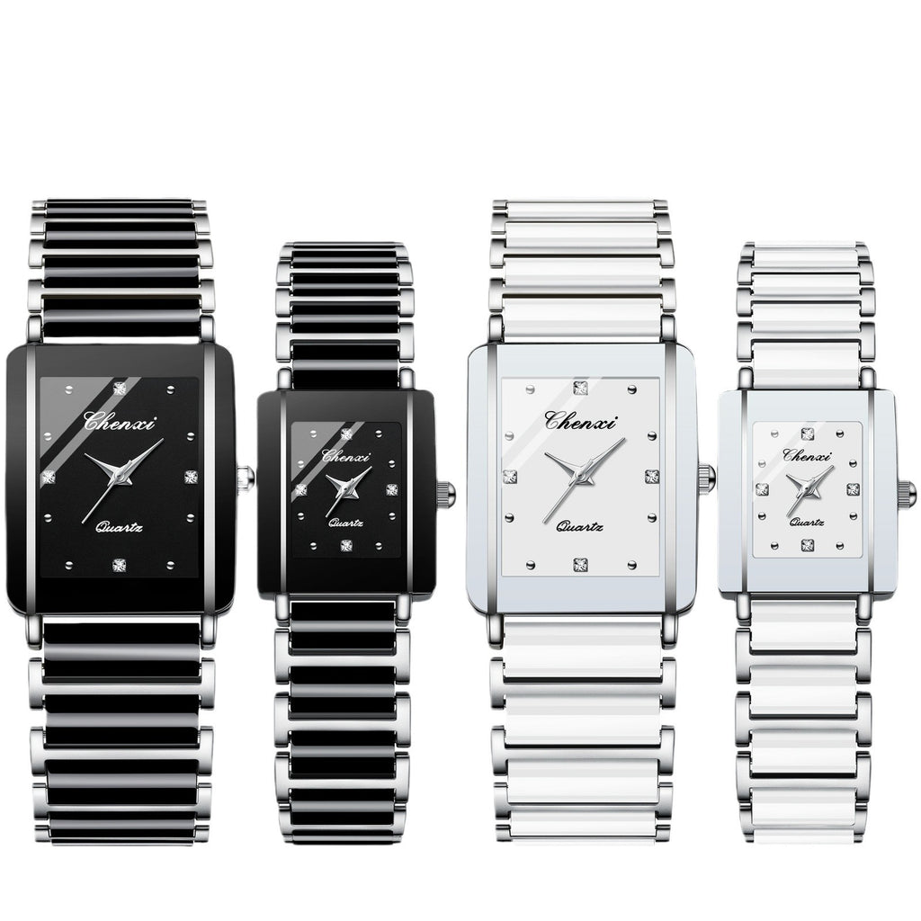 Square Couple Watch for Women and Men Ceramic Quartz Watch