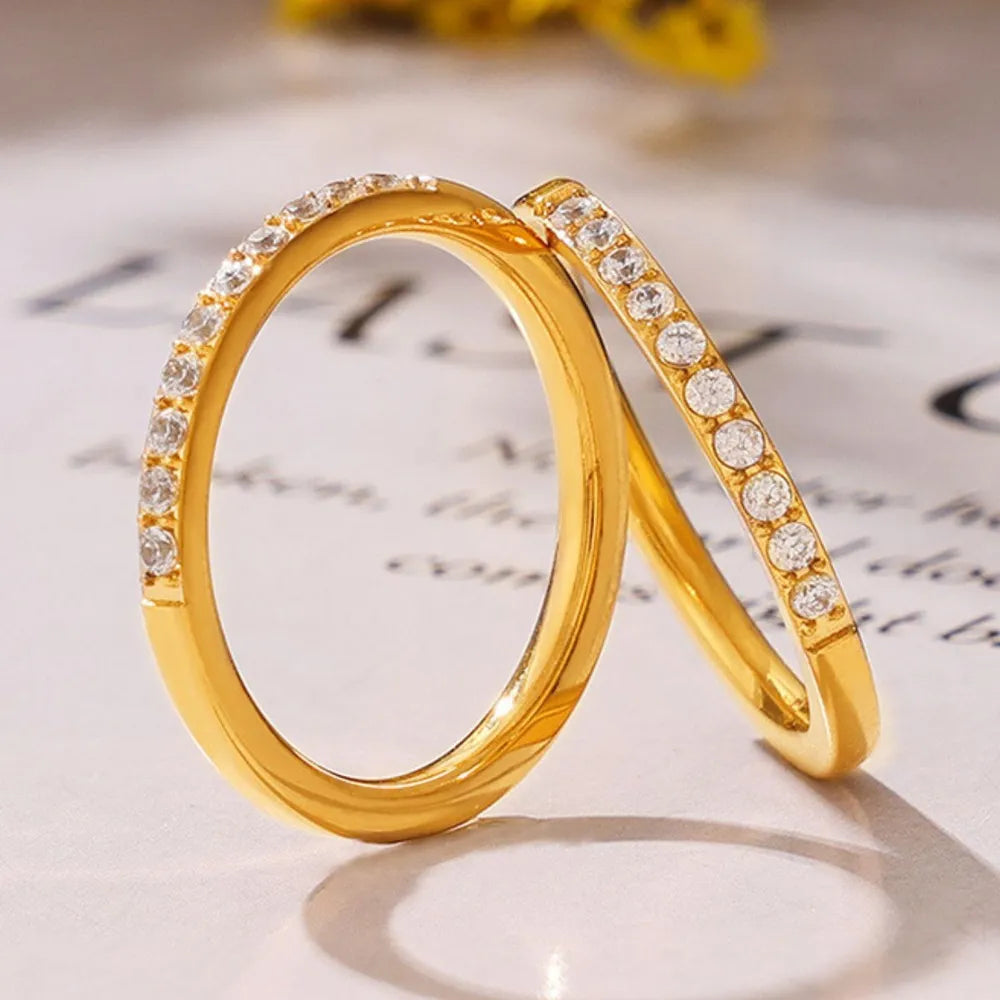 Zircon fine ring stackable accessory niche and simple titanium steel PVD plated ring for women
