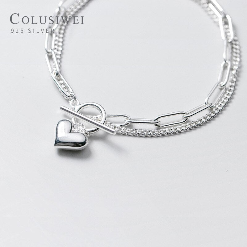 Colusiwei Hight Quality 925 Sterling Silver Romantic Hearts Double Layer Chain Geometric Bracelet Bangle for Women Fine Jewelry