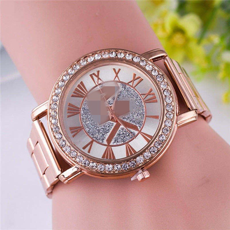 Alloy Diamond-Embedded Men's Wristwatch Fashion Trend Steel Strap Gift Student Watch