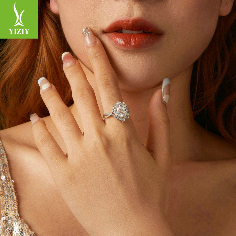 Silver Charm Super Flash Two Carat Moissand Diamond Ring Proposal Ring Noble Luxury Luxury Luxury Sense s925 Pure Silver Ring