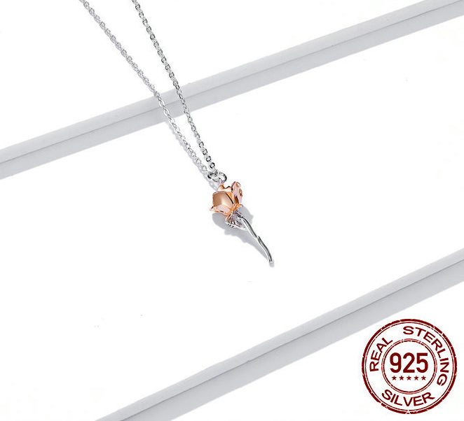 Rose necklace pendant S925 pure silver flower accessory