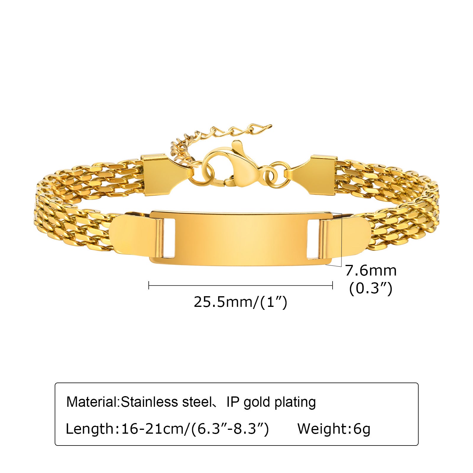Stainless Steel Titanium Snake Chain Women's Bent Plate Bracelet, Children's Engravable DIY Bracelet with Custom Notes 01-24