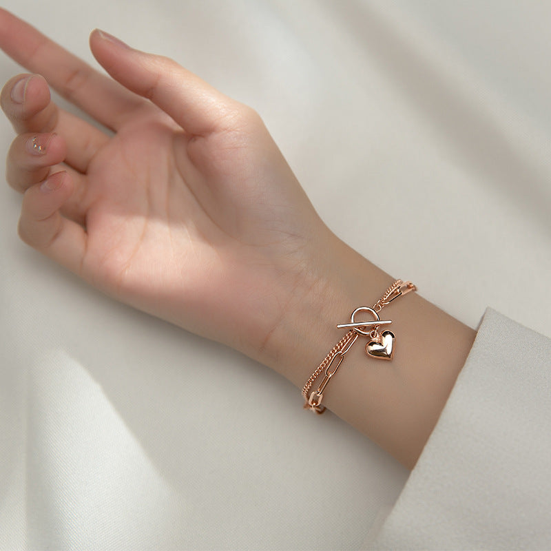 Colusiwei Hight Quality 925 Sterling Silver Romantic Hearts Double Layer Chain Geometric Bracelet Bangle for Women Fine Jewelry