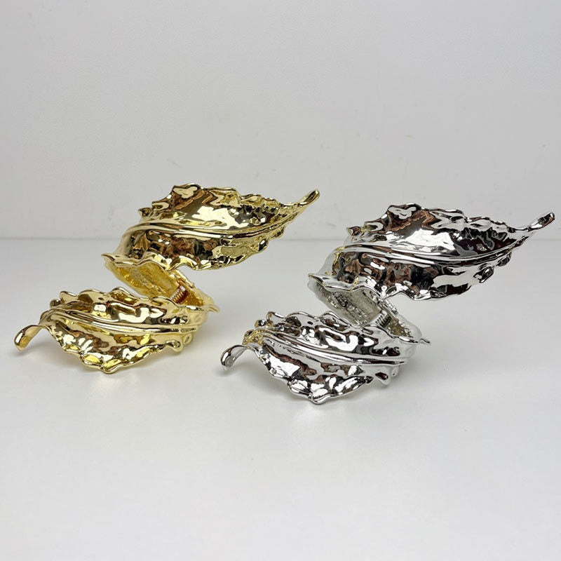 Retro gold leaf spiral wound open bracelet for women delicate metal leaf bracelet