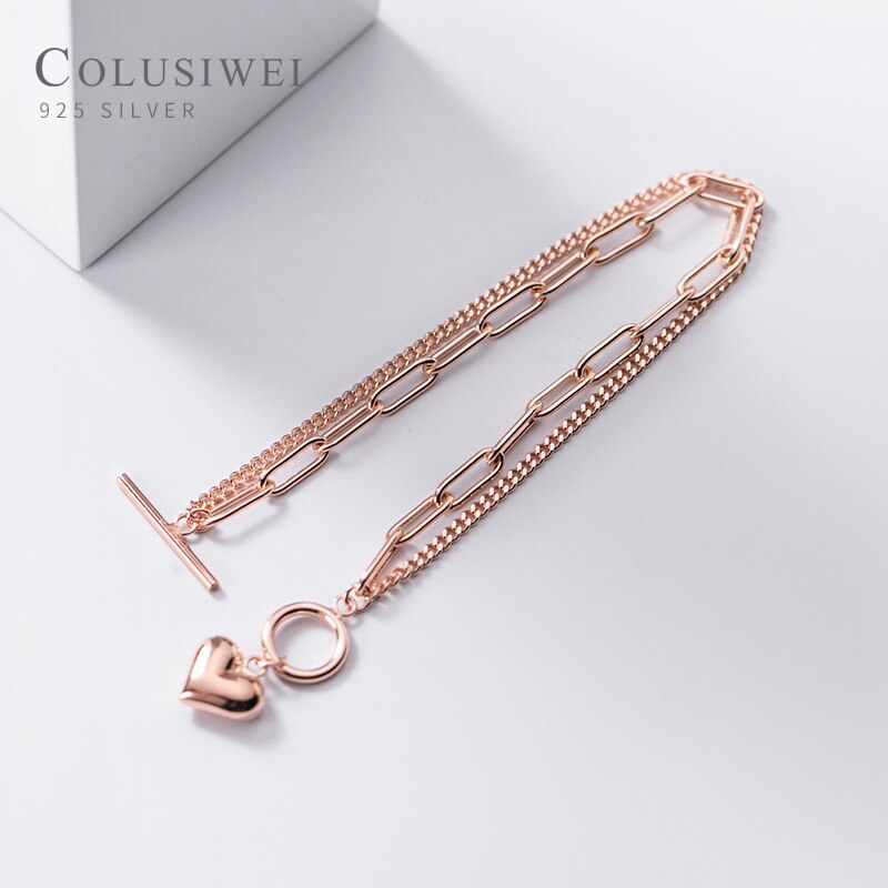 Colusiwei Hight Quality 925 Sterling Silver Romantic Hearts Double Layer Chain Geometric Bracelet Bangle for Women Fine Jewelry
