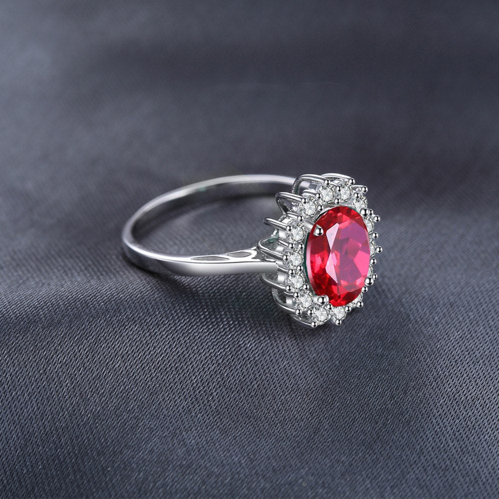 Princess Diana William Engagement Wedding Created Red Ruby Ring Set Pure  925 Sterling Silver Jewelry
