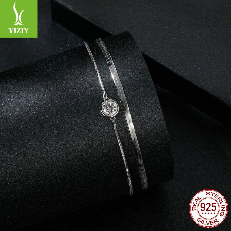 Silver Charm New 50 Point Sparkling Mosang Diamond Double Layer Bracelet Simple, Light Luxury, High Grade s925 Pure Silver Bracelet