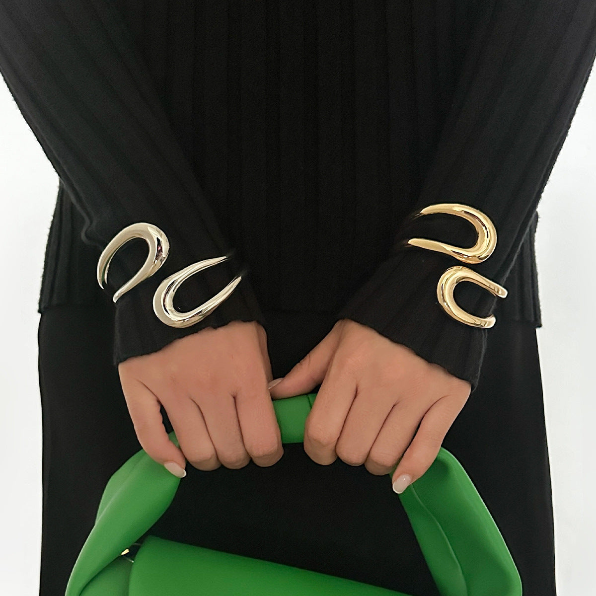 Cold Wind Irregular Double Layer Smooth Bracelet Personalized Metallic Bracelet Set