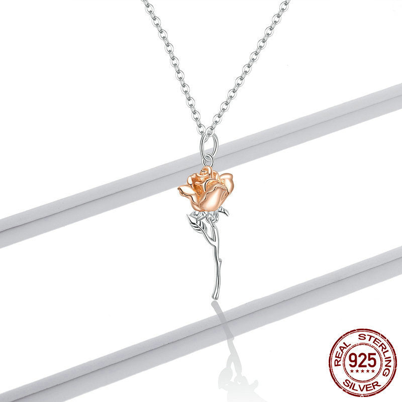 Rose necklace pendant S925 pure silver flower accessory