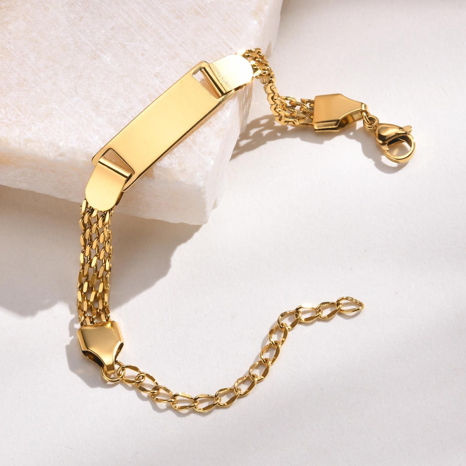 Stainless Steel Titanium Snake Chain Women's Bent Plate Bracelet, Children's Engravable DIY Bracelet with Custom Notes 01-24