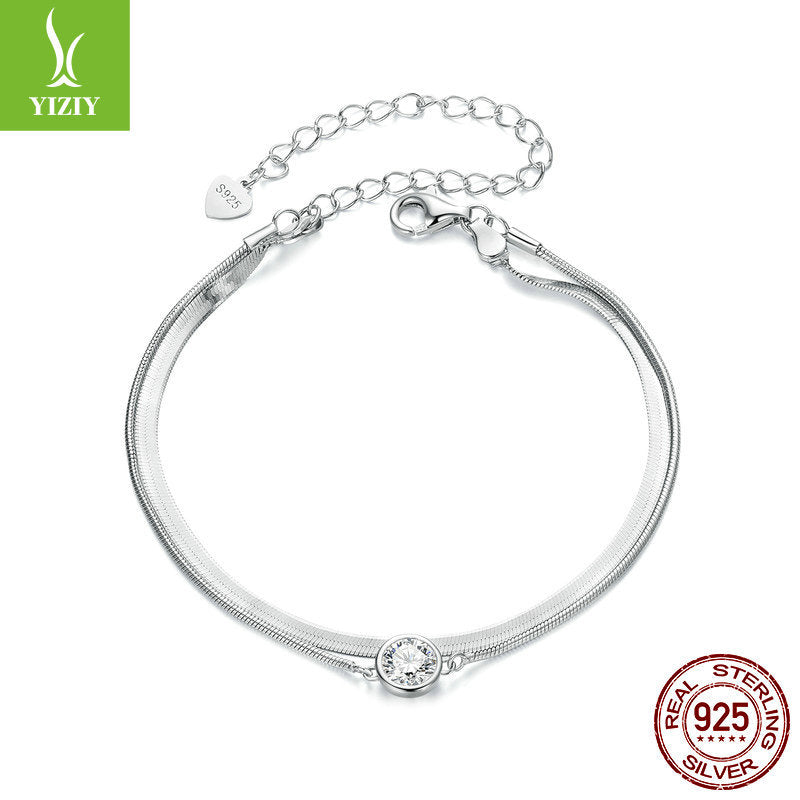 Silver Charm New 50 Point Sparkling Mosang Diamond Double Layer Bracelet Simple, Light Luxury, High Grade s925 Pure Silver Bracelet