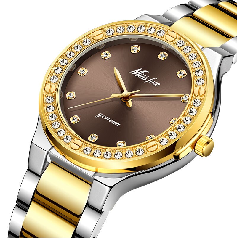 MISSFOX 2742 Elegant Woman Watch Luxury Brand Female Wristwatch Japan Movt 30M Waterproof Gold Expensive Analog Geneva Quartz Watch