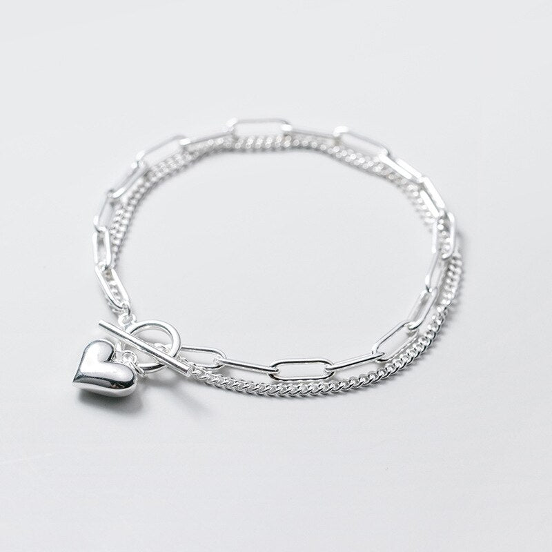 Colusiwei Hight Quality 925 Sterling Silver Romantic Hearts Double Layer Chain Geometric Bracelet Bangle for Women Fine Jewelry