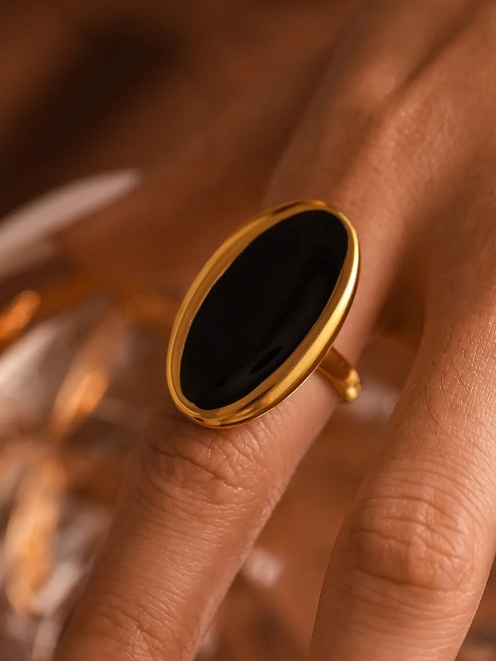 Elliptical Open Ring French Light Luxury Drip Oil Heavy Industry Casting Stainless Steel